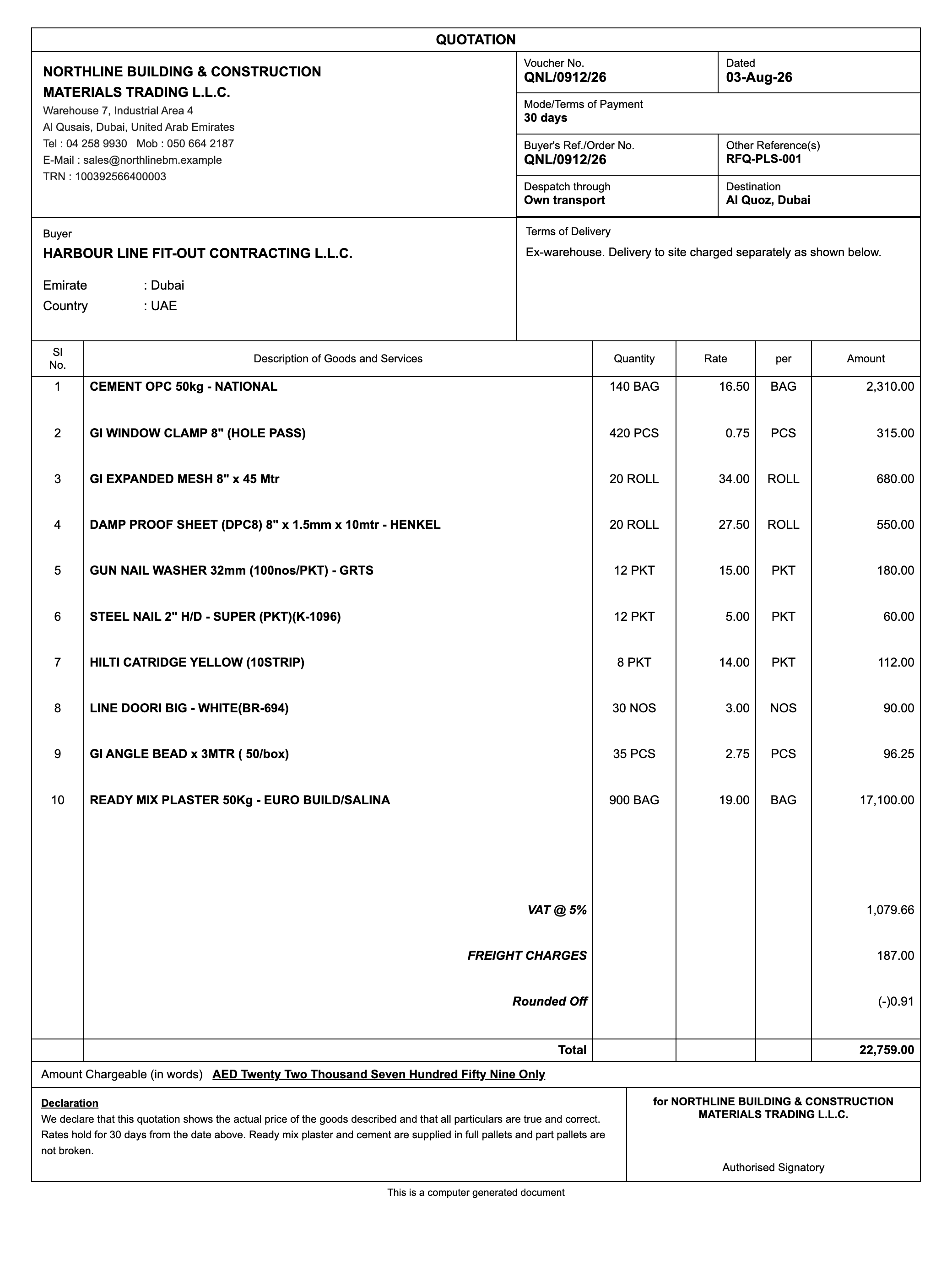 Another supplier's quotation, as a PDF