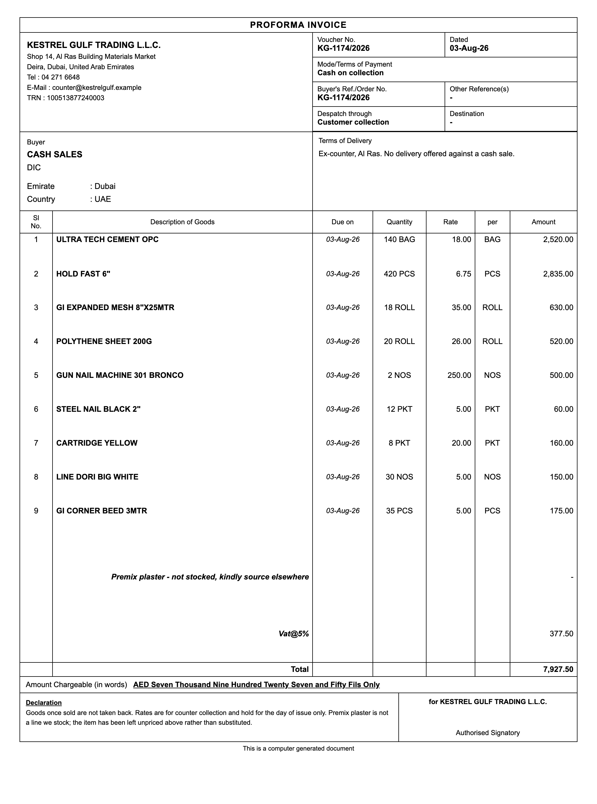 A supplier's quotation, as a PDF
